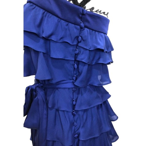 Size 12 NEW$200.00 ANTHROPOLOGIE VA ET VIEN SILK BLUE‎ RUFFLE PARTY DRESS W/TIE - Picture 9 of 13